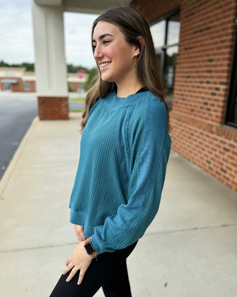 Olivia REG/CURVY Waffle Knit Top in Teal