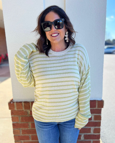 Reese Stripe Sweater in Cream/Lime