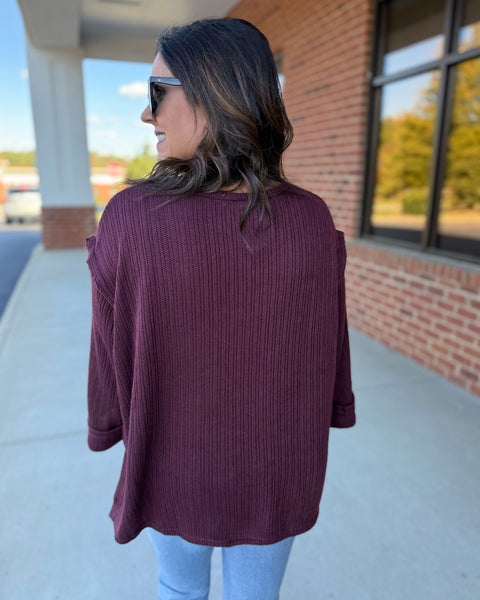 Ryder REG/CURVY 3/4 Sleeve Top in Plum