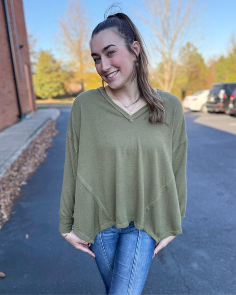 Nolan Asymmetrical Top in Olive FINAL SALE
