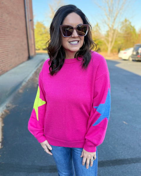 Narissa REG/CURVY Star Sweater in Hot Pink FINAL SALE