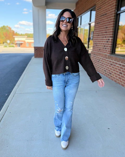 Claire Button Up Cardigan in Brown