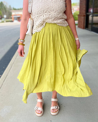 Sally Handkerchief Midi Skirt in Lime