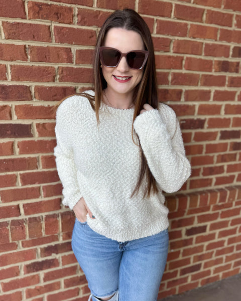 Brooke Sequin Popcorn Sweater in Off White