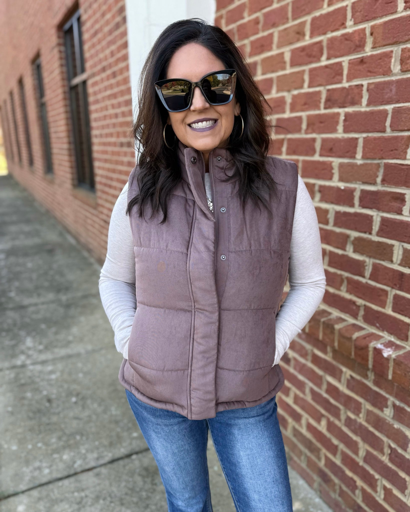 Drew Suede Puffer Vest in Cocoa