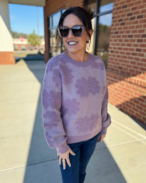 Mary Floral Sweater in Dark Lavender