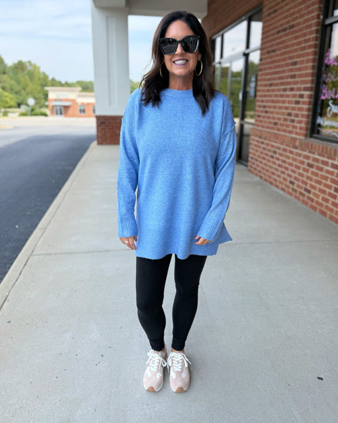 Kaylee Crew Neck Tunic Sweater in Blueberry
