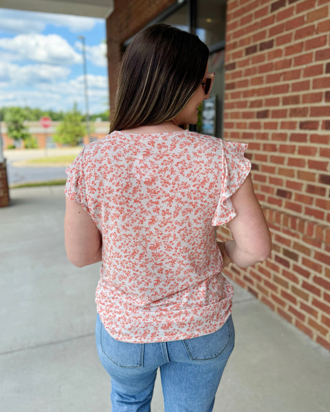 Denise REG/CURVY Floral Top in Linen/Coral FINAL SALE