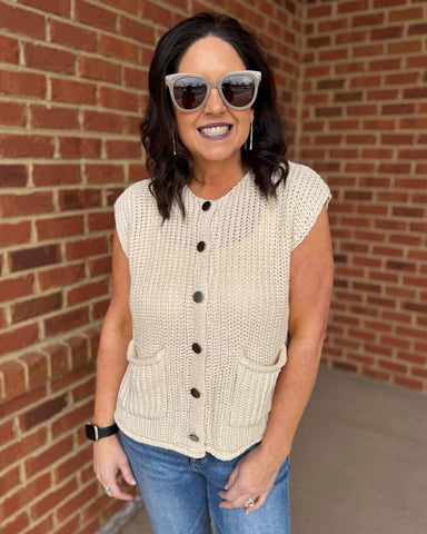 Heidi Button Up Sweater Vest in Cream