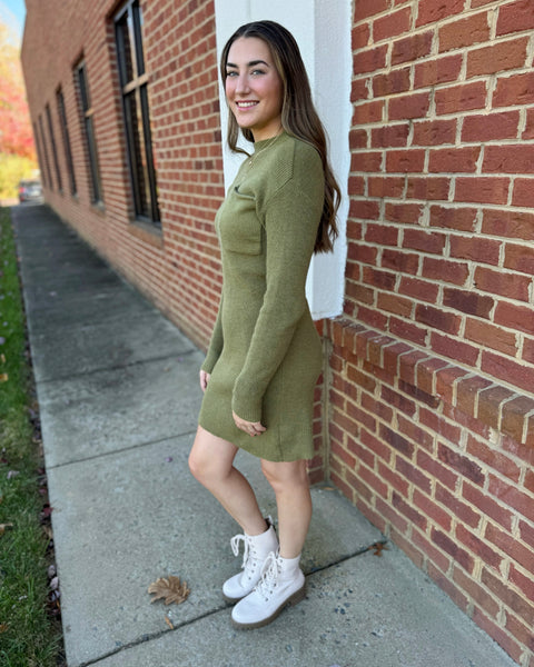 Evelyn Sweater Dress in Olive