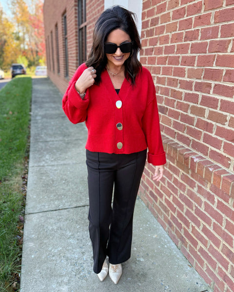 Claire Button Up Cardigan in Red