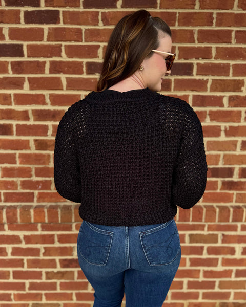 Jolene Crochet Knit Sweater in Black