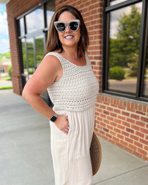 Lainey Crochet Jumpsuit in Shell FINAL SALE