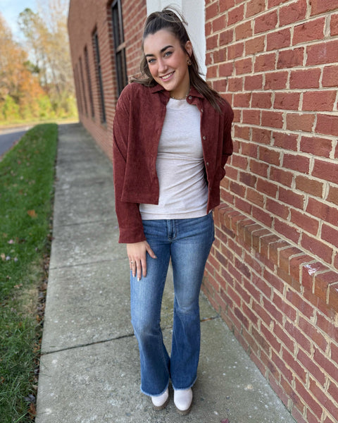 Sophia Corduroy Shacket in Brick FINAL SALE