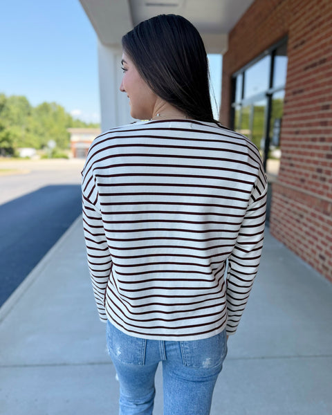 Tatiana Stripe Top in Wine/Cream FINAL SALE