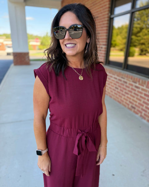 Parker Front Tie Jumpsuit in Wine FINAL SALE