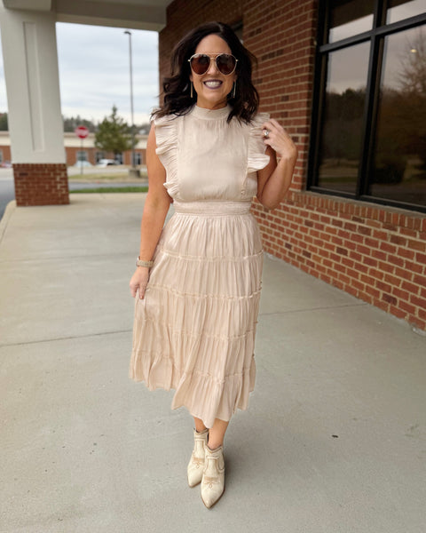 Blaire Tiered Ruffle Dress in Champagne