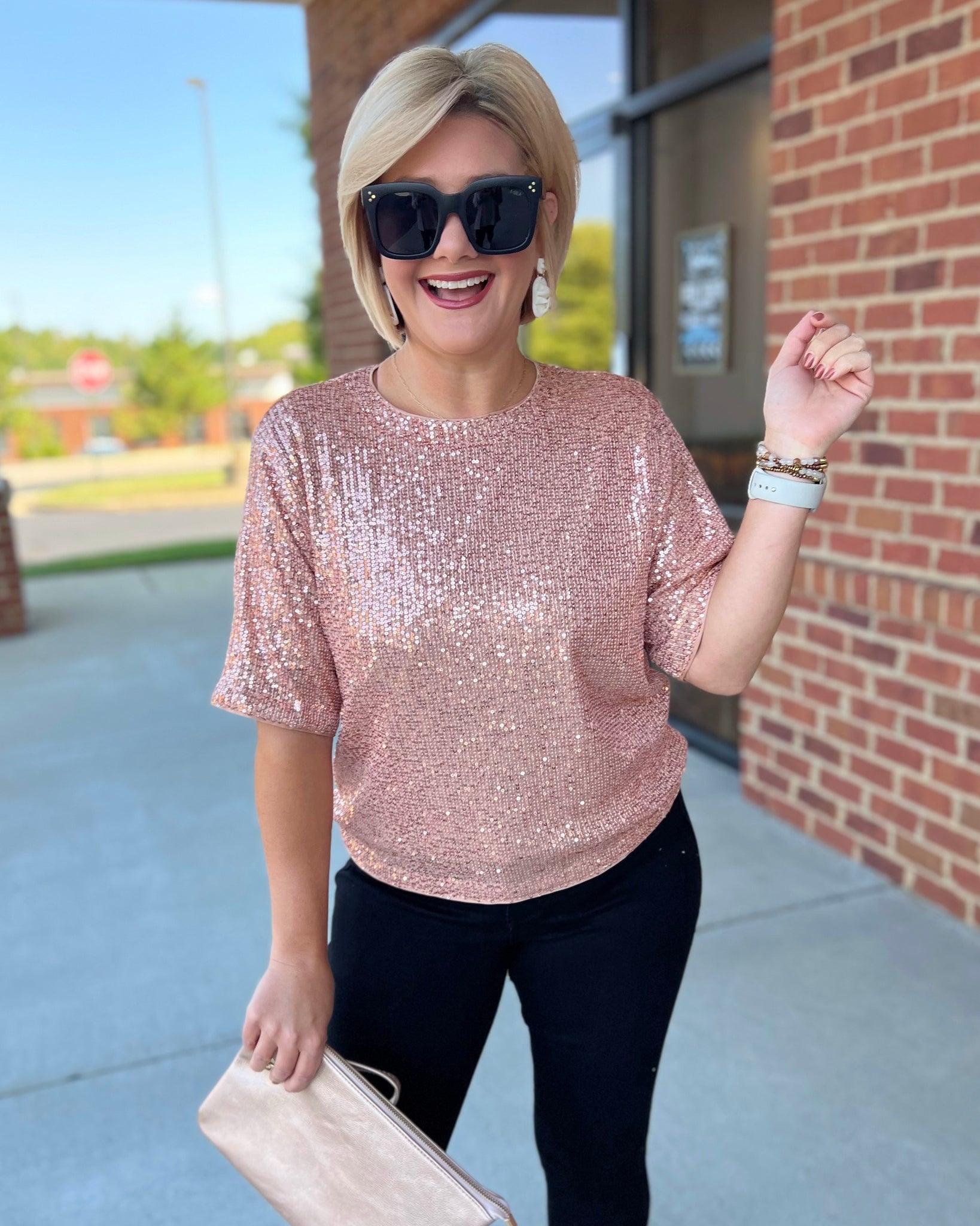 Tinsley Sequin Top in Rose Gold