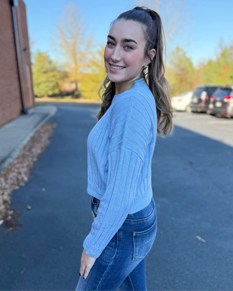 Walker Ribbed Sweater Top in Denim FINAL SALE