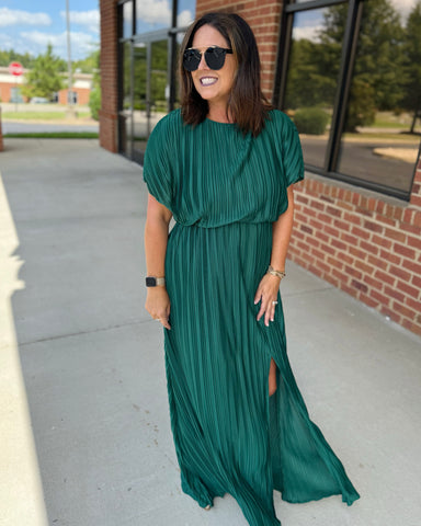 Frankie Pleated Maxi Dress in Tee Green