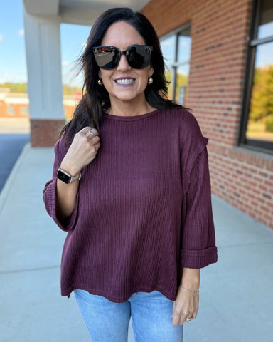 Ryder REG/CURVY 3/4 Sleeve Top in Plum