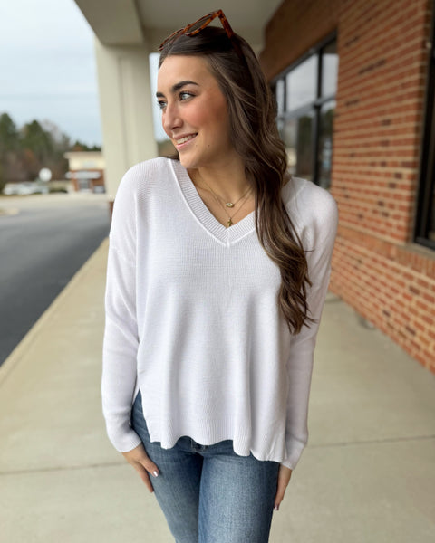 Amanda V-Neck Sweater in Off White FINAL SALE