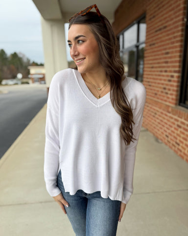 Amanda V-Neck Sweater in Off White FINAL SALE