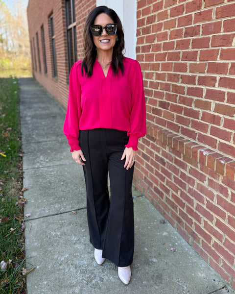 Nina Smock Sleeve Top in Cherry