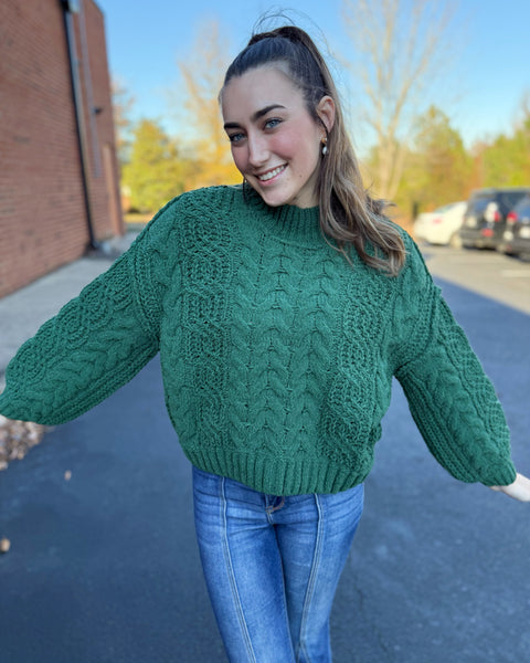 Gemma Cable Knit Sweater in Dark Green FINAL SALE