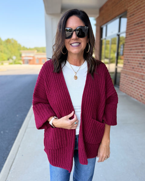 Gabbie Sweater Cardigan in Cabernet FINAL SALE