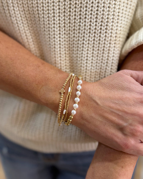 Multi Ball Pearl Chain Stretch Bracelet in Amethyst