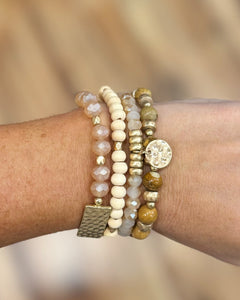 Wood Beaded Bracelets with Gold Coin