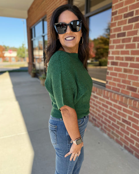 Ainsley Dolman Knit Sweater in Hunter Green