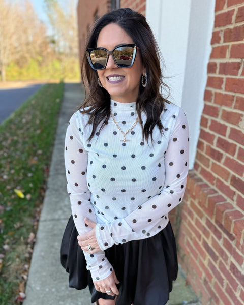 Alana Polka Dot Mesh Top White/Black