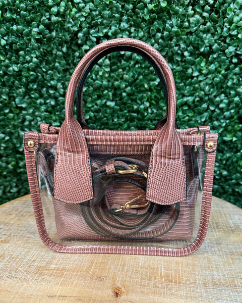 Stacey Clear Satchel Bag in Mauve