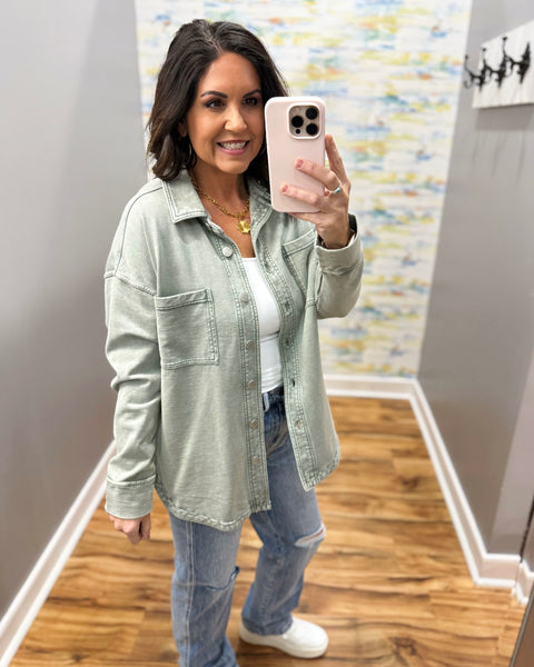 Eileen Cotton Shacket in Sage