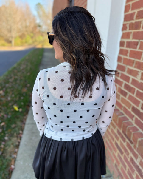 Alana Polka Dot Mesh Top White/Black