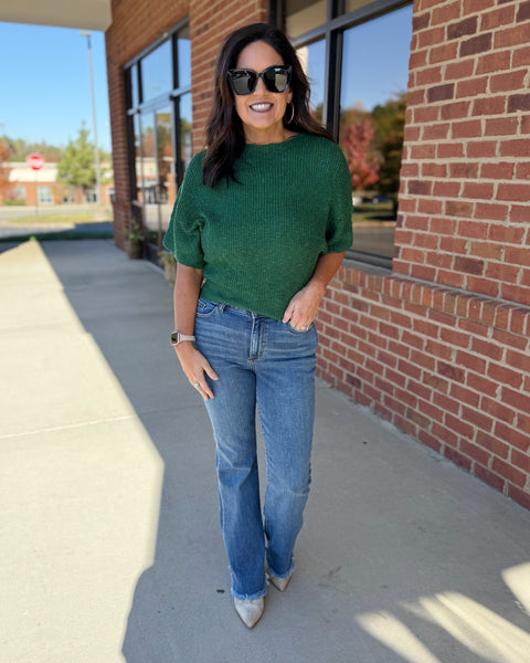 Ainsley Dolman Knit Sweater in Hunter Green