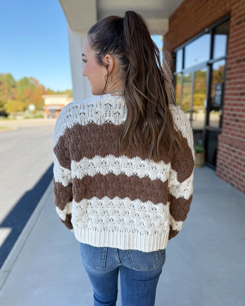 Virginia Textured Sweater Cardigan in Cream/Coco