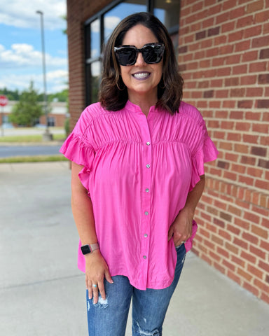 Isabelle Button Up Blouse in Pink FINAL SALE