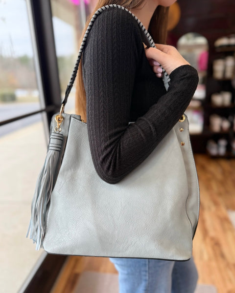 Amber Hobo Bag in Grey Blue