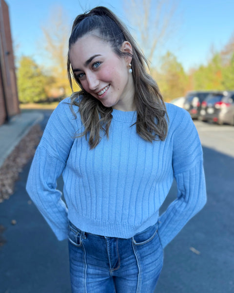 Walker Ribbed Sweater Top in Denim FINAL SALE