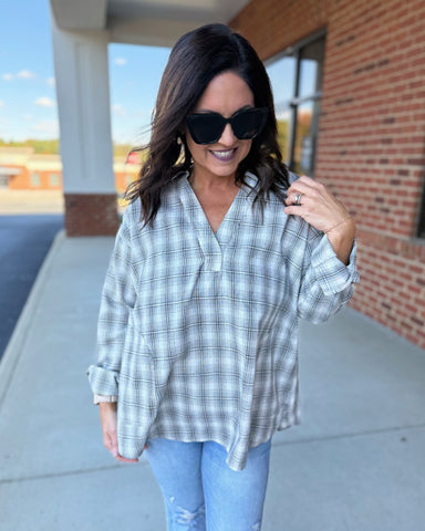 Tori Oversized Plaid Shirt in Black/Cream