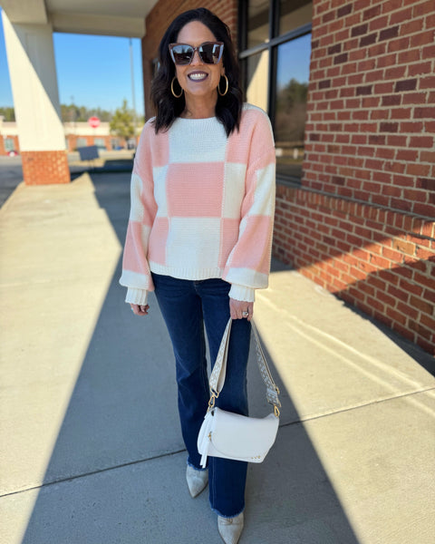 Rachelle Checker Sweater in Strawberry