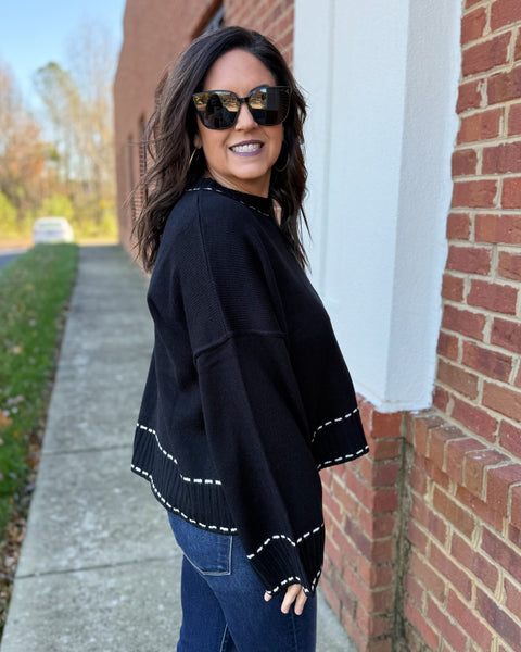 Nancy Stitch Detail Sweater in Black