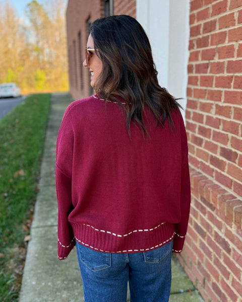 Nancy Stitch Detail Sweater in Wine