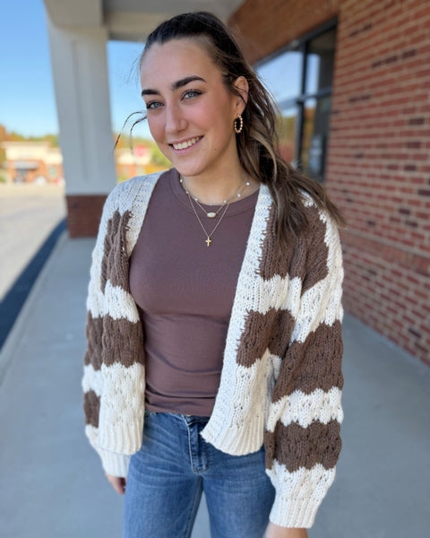 Virginia Textured Sweater Cardigan in Cream/Coco