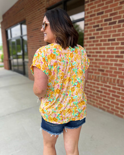 Isabella REG/CURVY Floral Blouse in Yellow/Magenta FINAL SALE