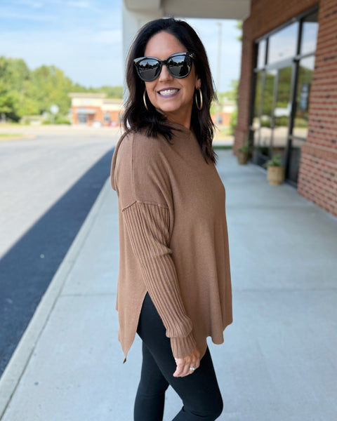 Ellie Hoodie Top in Heather Deep Camel FINAL SALE