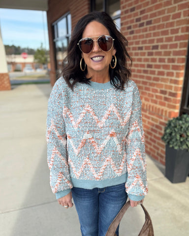 Kelly Chevron Textured Sweater in Seafoam